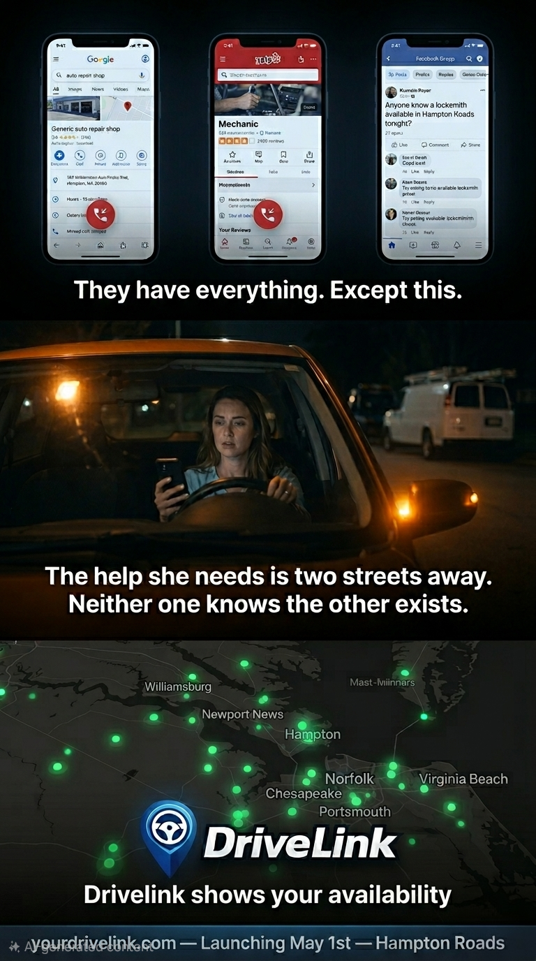 Google has your address. Yelp has your reviews. Neither one has your availability. DriveLink does.