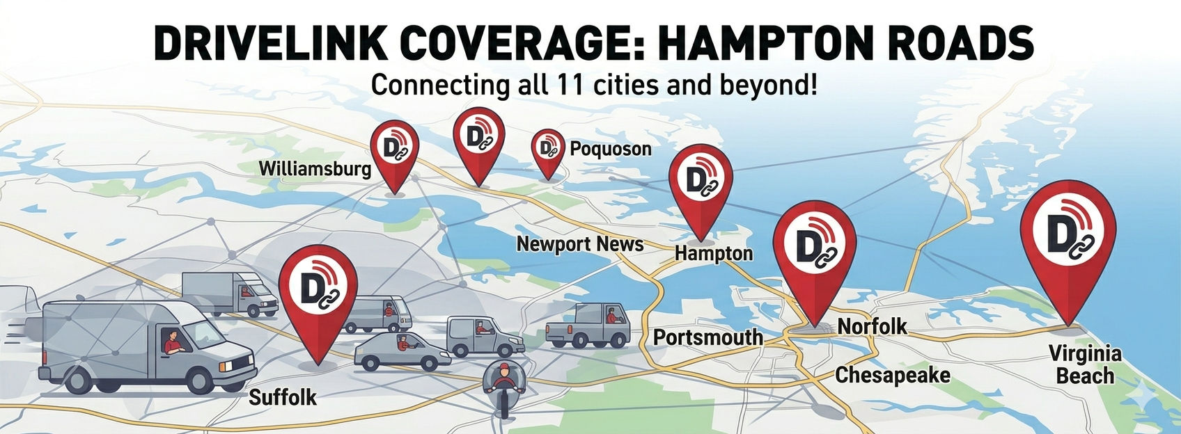 DriveLink Coverage: Hampton Roads — Connecting all 11 cities